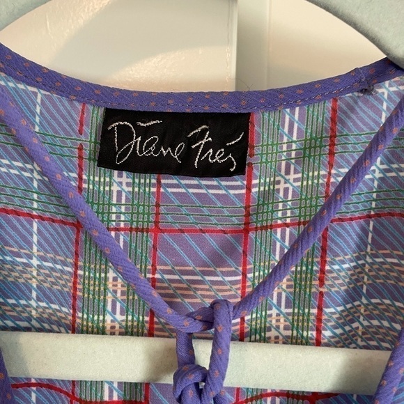 Vintage Diane Freis clover print cottagecore plaid midi dress medium - Picture 3 of 11